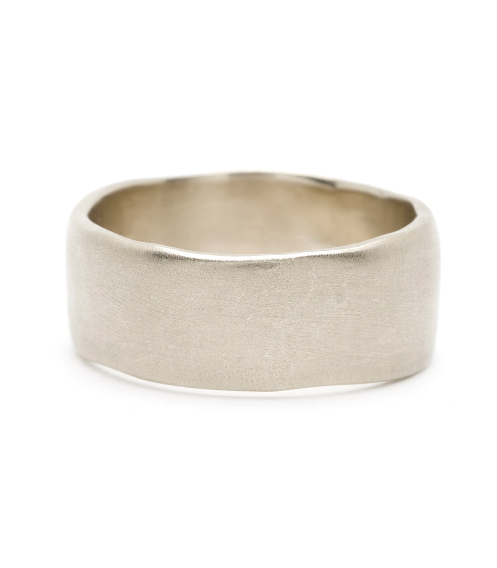 10mm White Gold Torn Paper Edge Mens Wedding Band