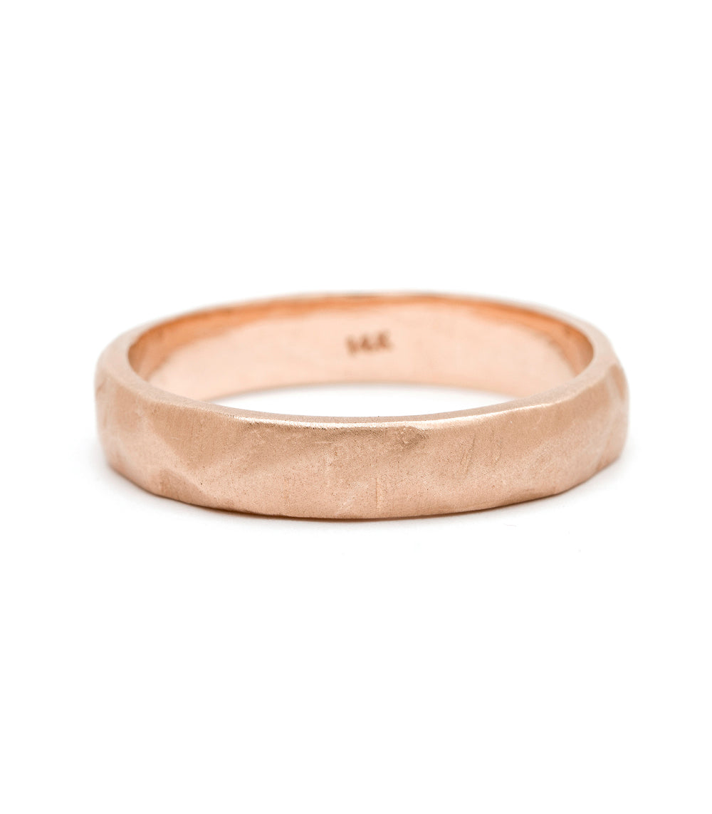 4.5mm Rose Gold Raw Texture Mens Wedding Band