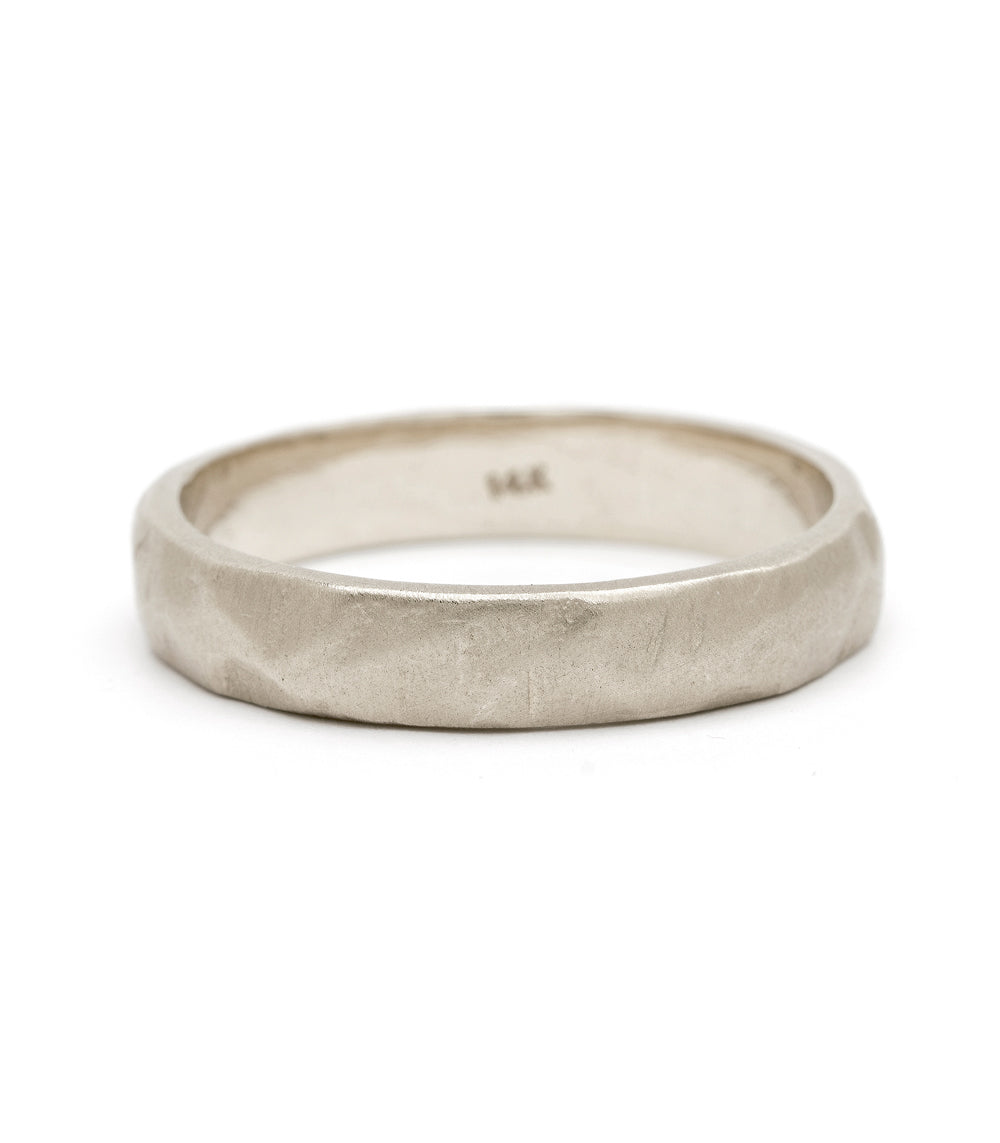 4.5mm White Gold Raw Texture Mens Wedding Band