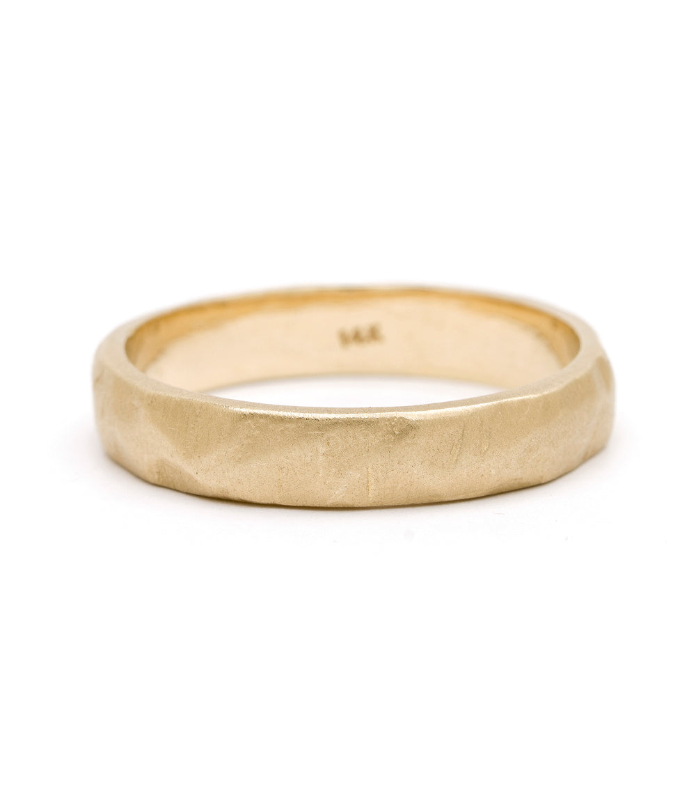4.5mm Yellow Gold Raw Texture Mens Wedding Band