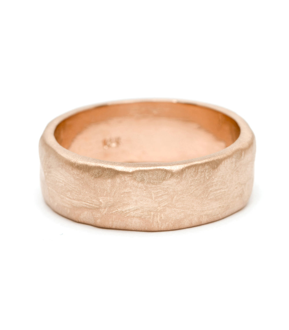 6mm Rose Gold Raw Texture Mens Wedding Band