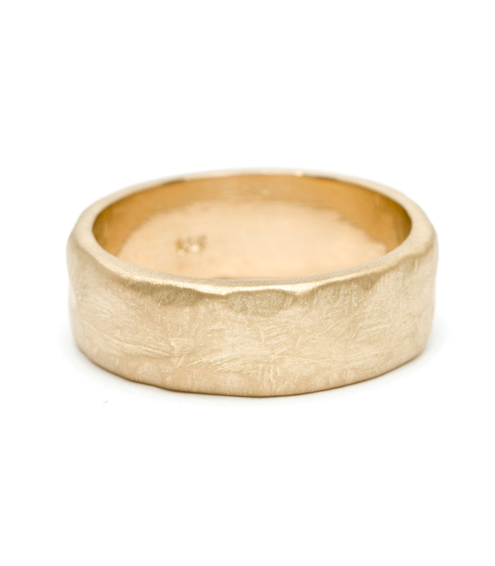 6mm Yellow Gold Raw Texture Mens Wedding Band