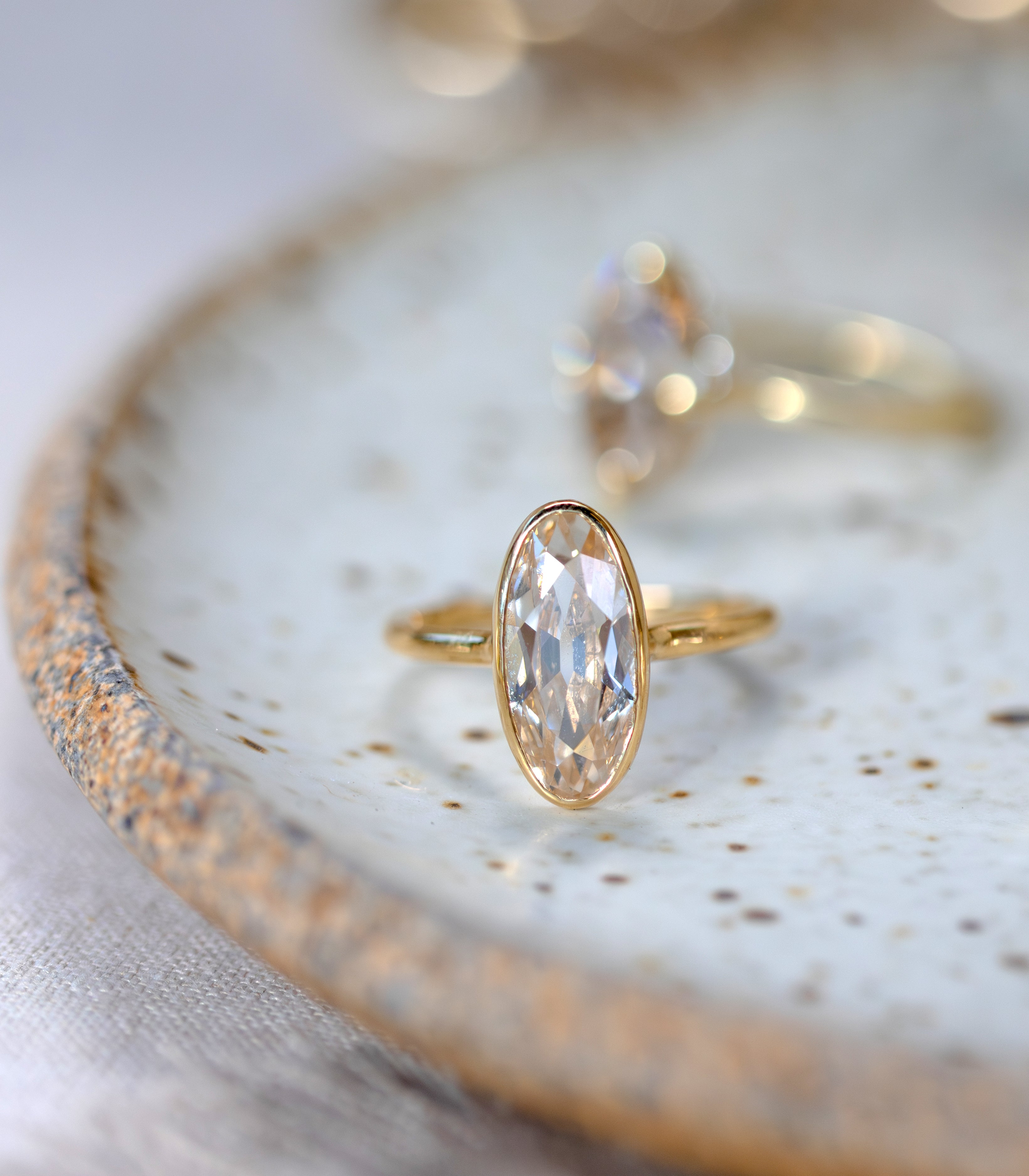 Champagne Natural Moval Diamond Unique Engagement Rings