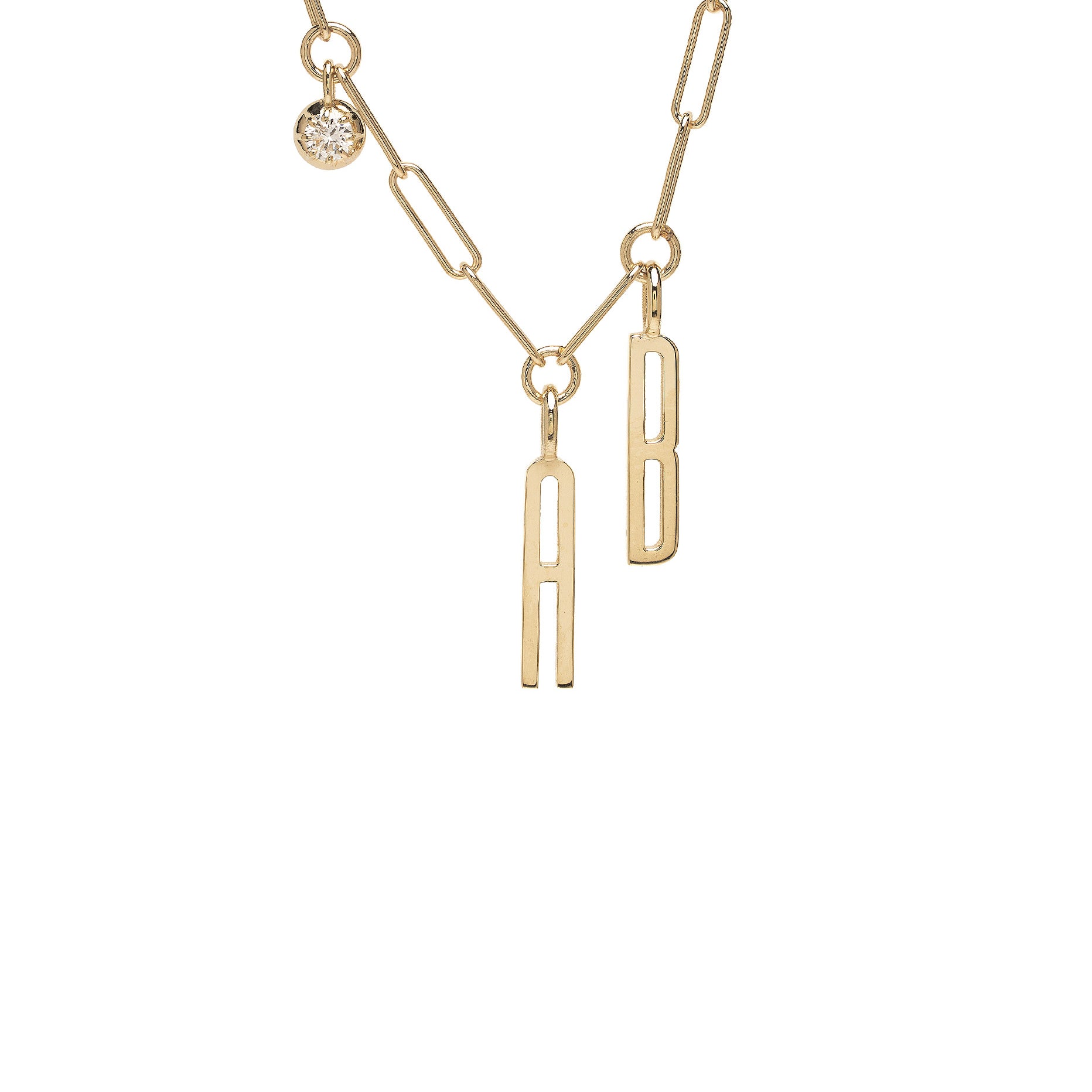 Double Initial Charm Necklace With Birthstone Id N7 Closeup