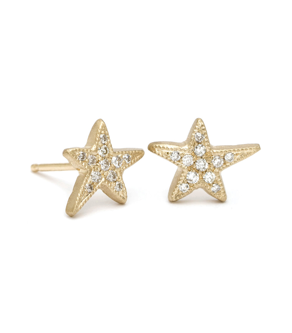Gold Pave Diamond Shooting Star Stud Earrings