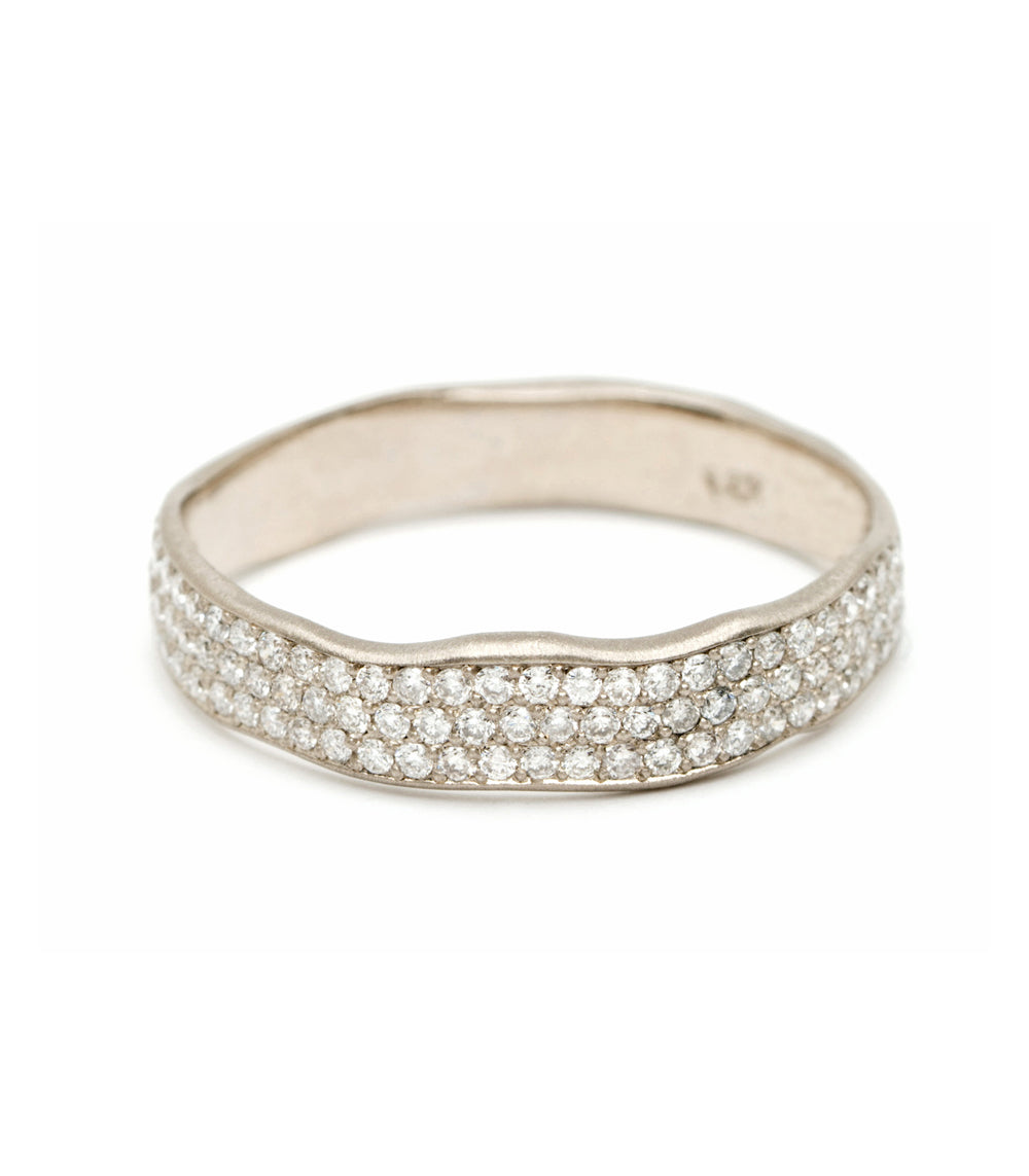 Gold Torn Paper Edge Pave Diamond 4mm Eternity Band
