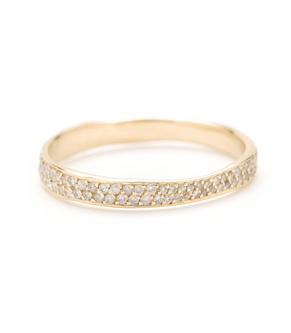 Gold Torn Paper Wedding Band With Pave Diamonds 3mm