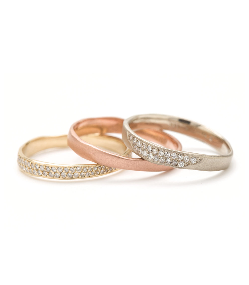 Gold Torn Paper Wedding Band With Pave Diamonds 3mm