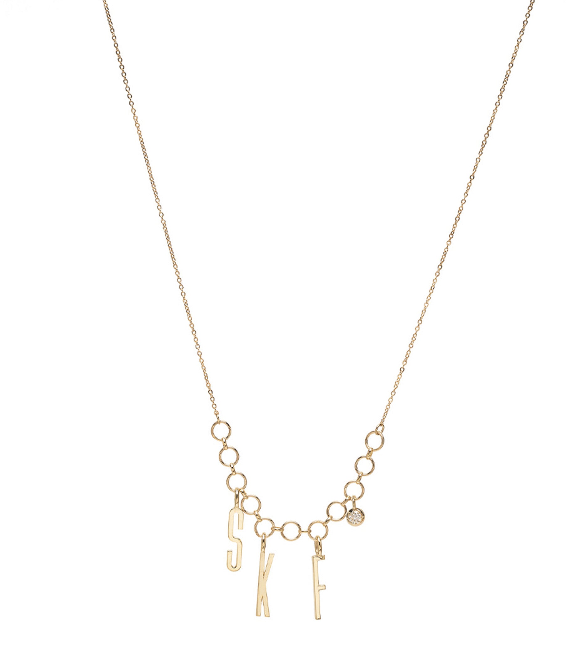 [TATIANA] 韓国アクセ☆Gemstone Round Bar Initial Necklace Sterling Silver 1/20Ct TDW Diamond Studded Initial Charms