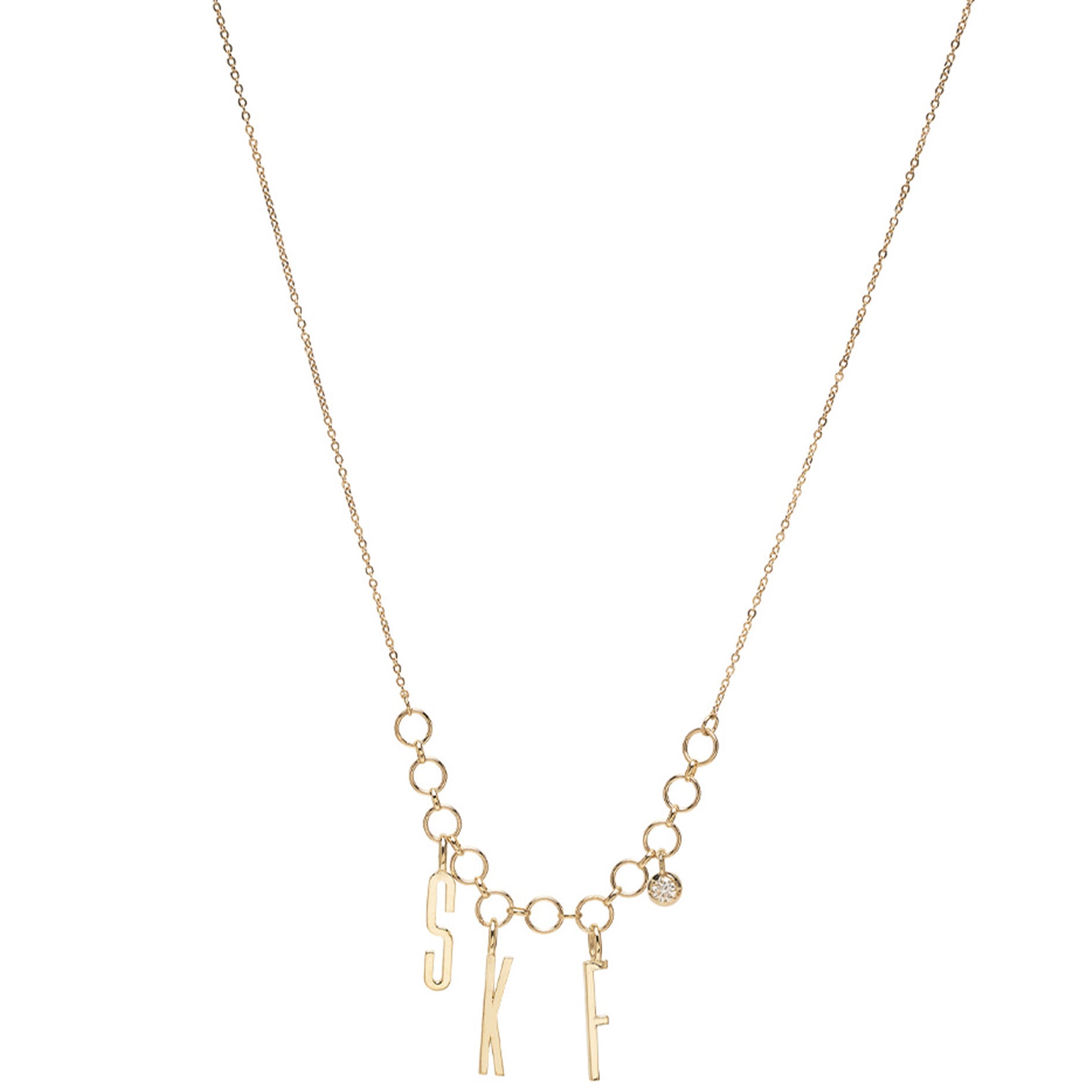 Gold Triple Initial Charm Necklace With Round Birthstone Id N9 1