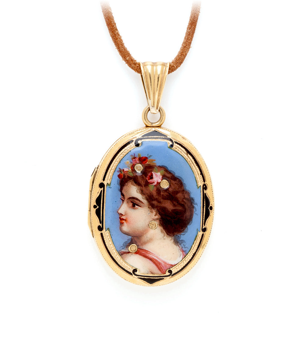 Gold Vintage Art Nouveau Maiden Portrait Locket