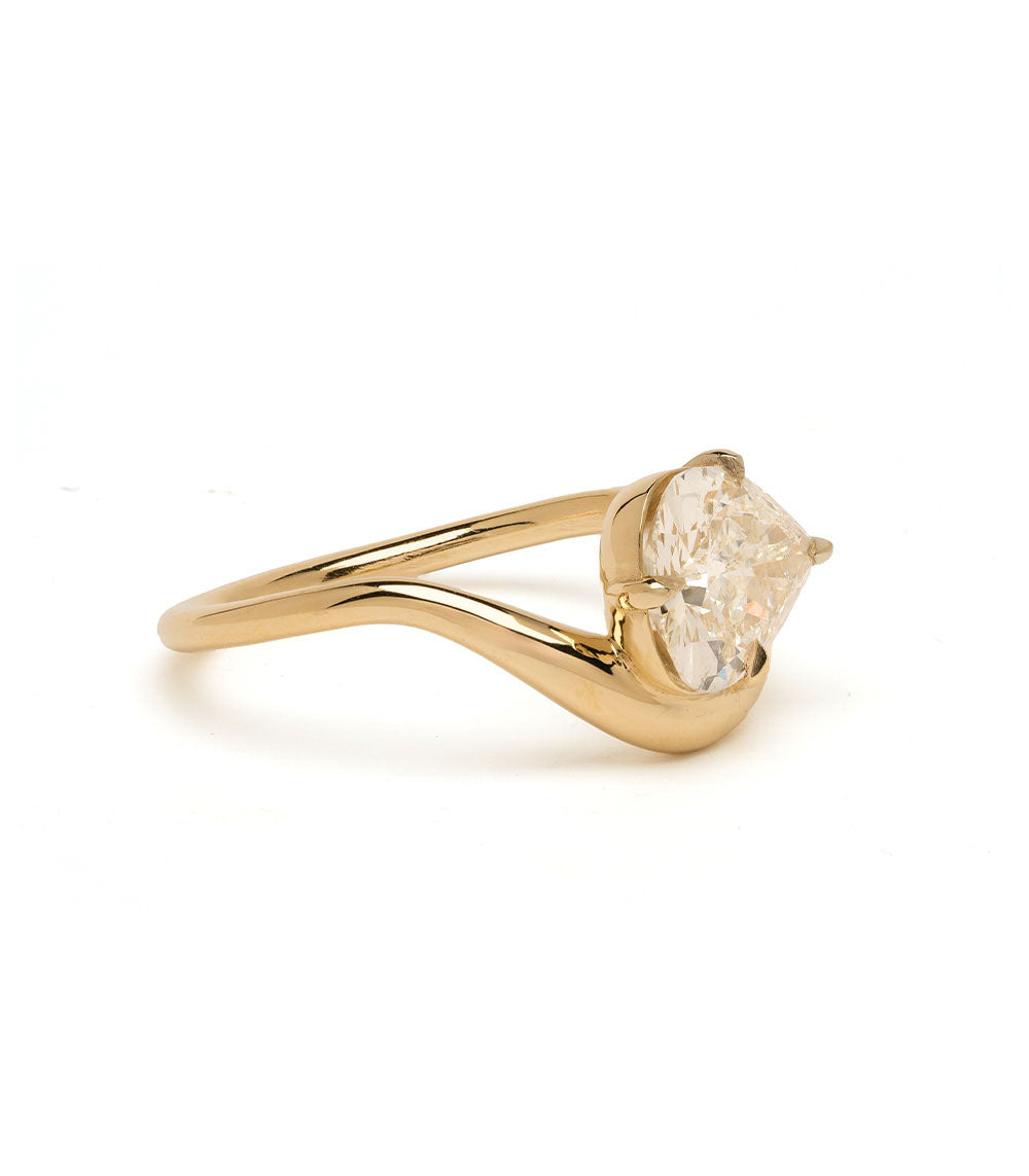 Melt Solitaire East West Champagne Pear Engagement Ring 2
