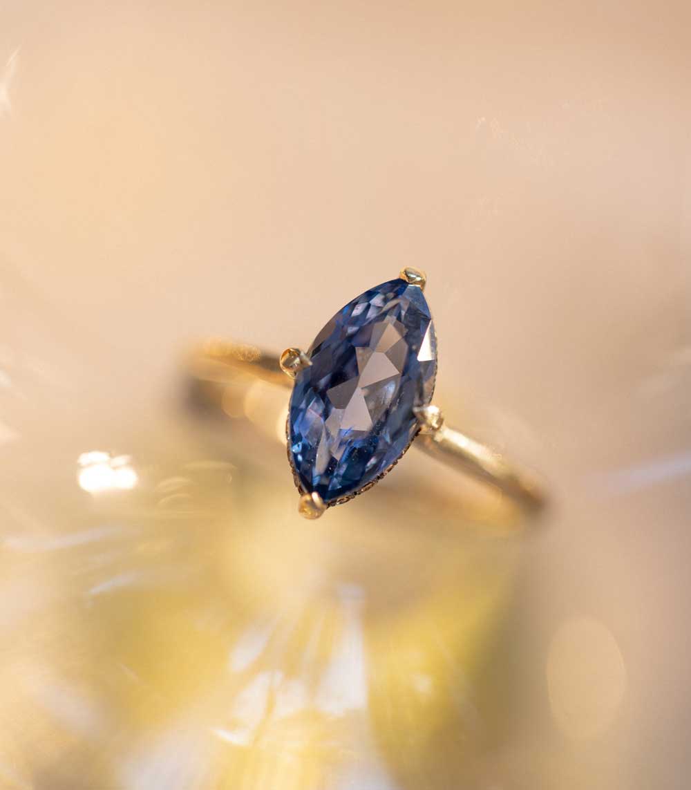 Natural Blue Sapphire Marquise Unique Engagment Ring