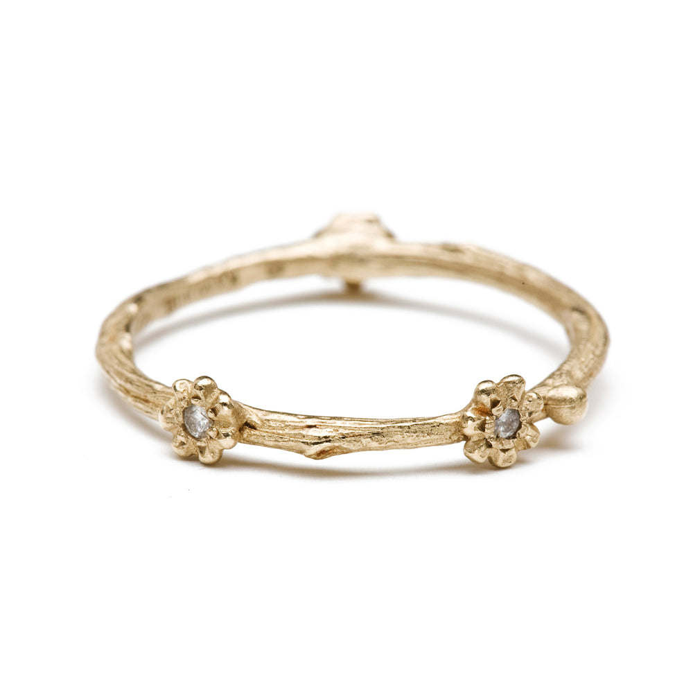 14k Gold Diamond Accent 3 Daisy Twig Stacking Ring