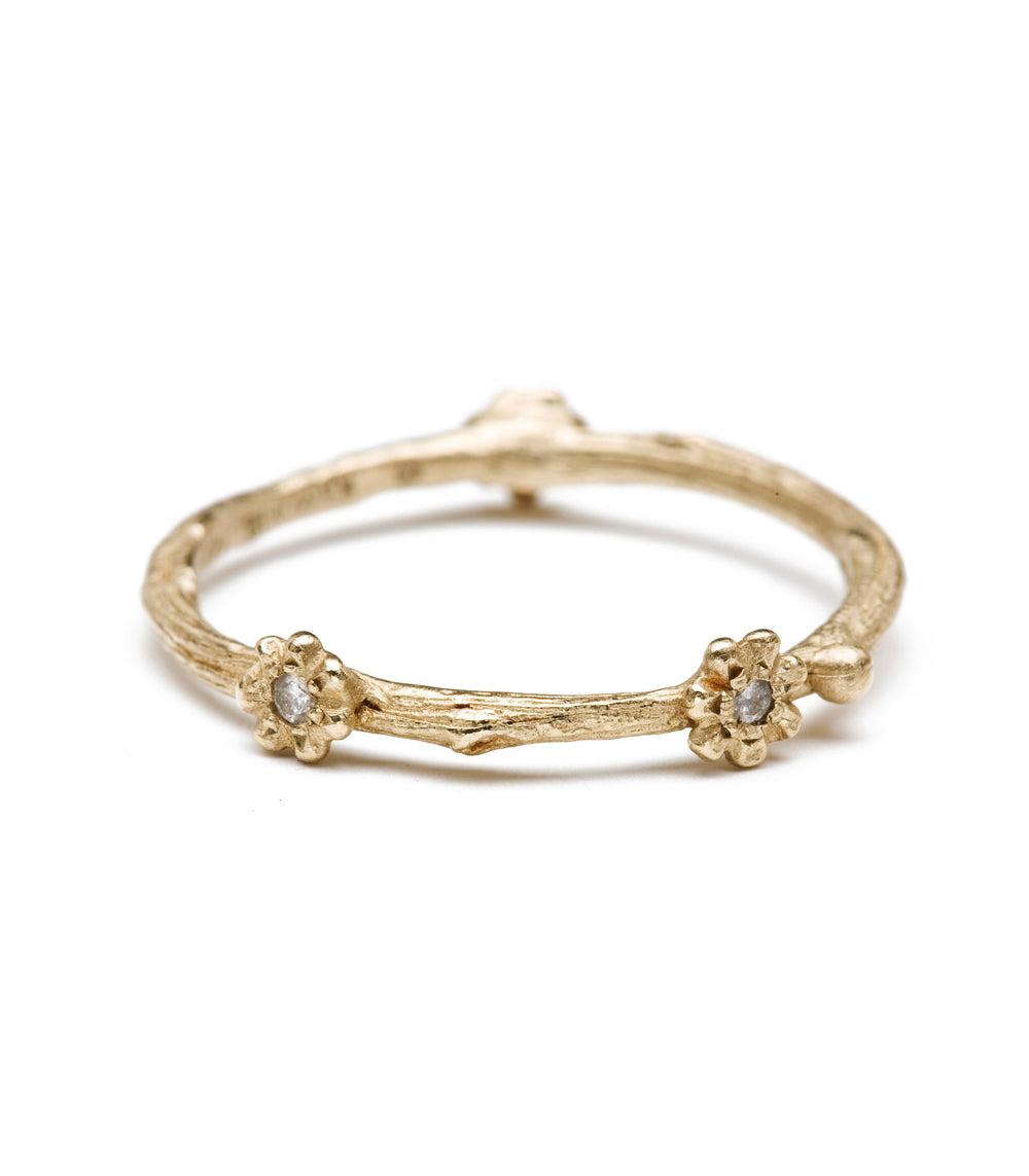 14k Gold Diamond Accent 3 Daisy Twig Stacking Ring