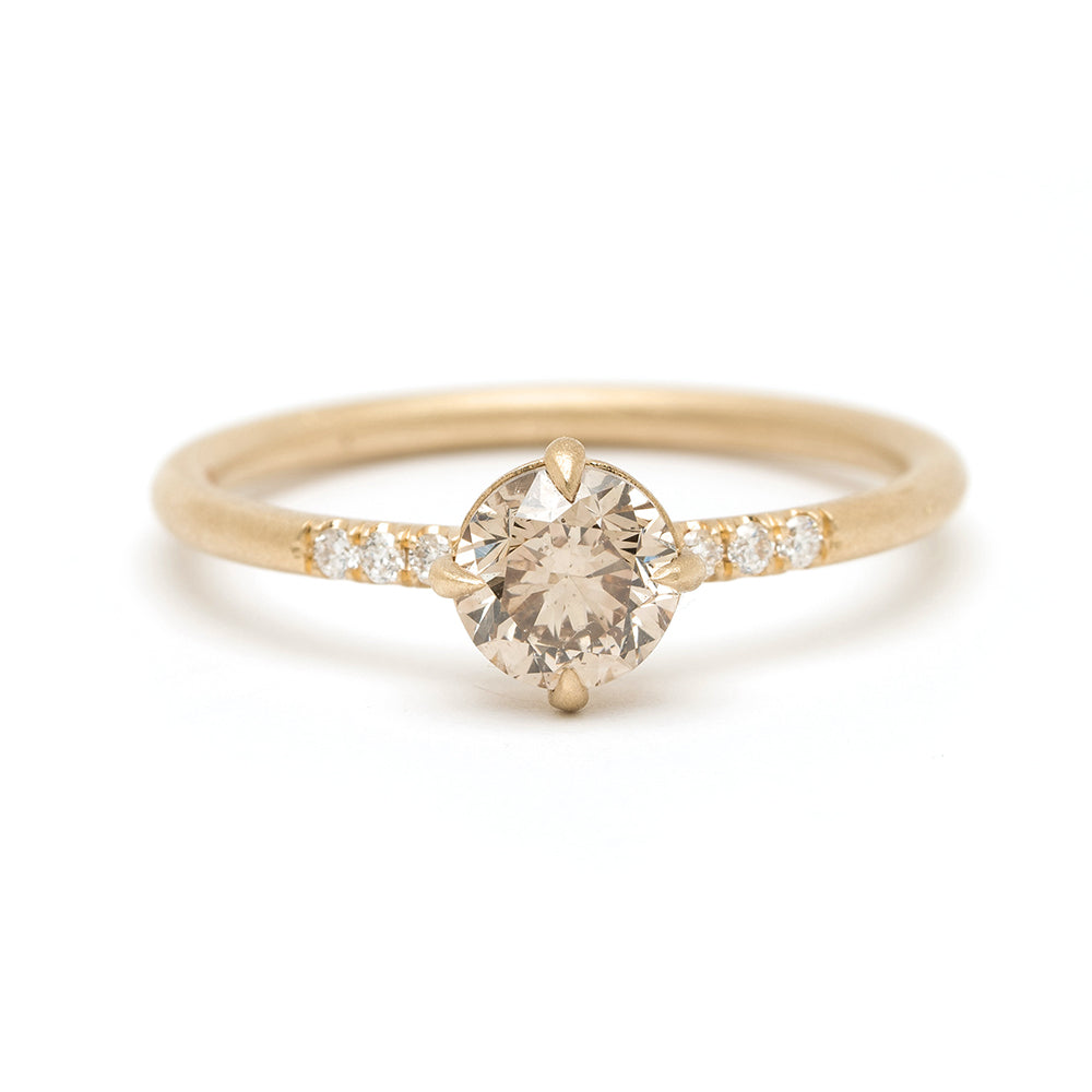 14k Matte Yellow Gold Champagne Diamond Engagement Ring