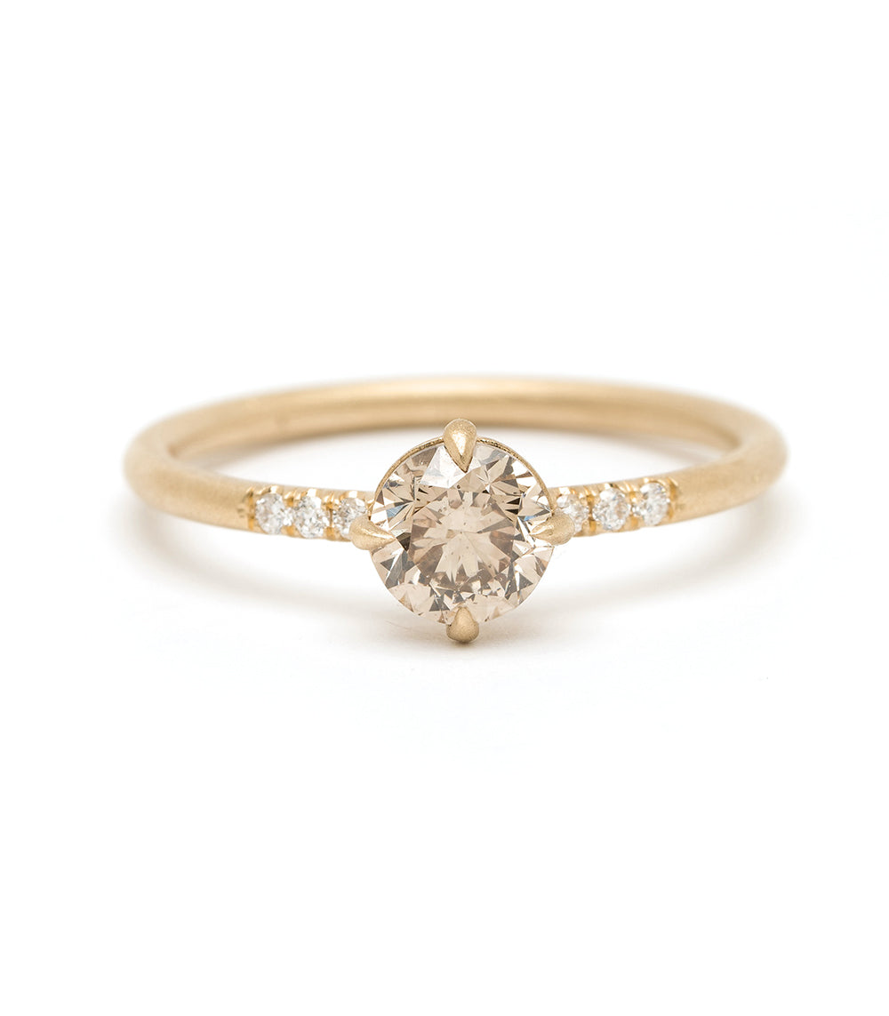 14k Matte Yellow Gold Champagne Diamond Engagement Ring