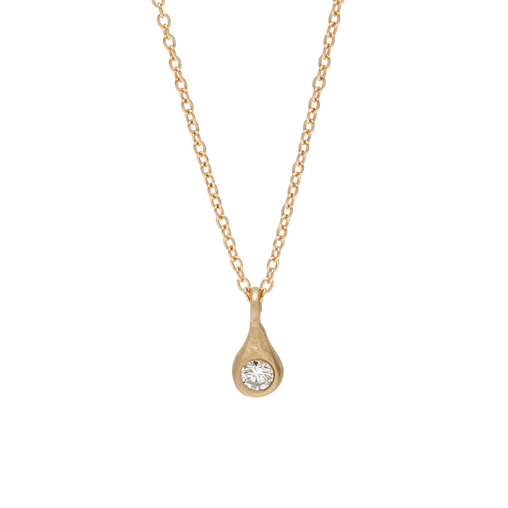 14k Yellow Gold Diamond Textured Drop Necklace