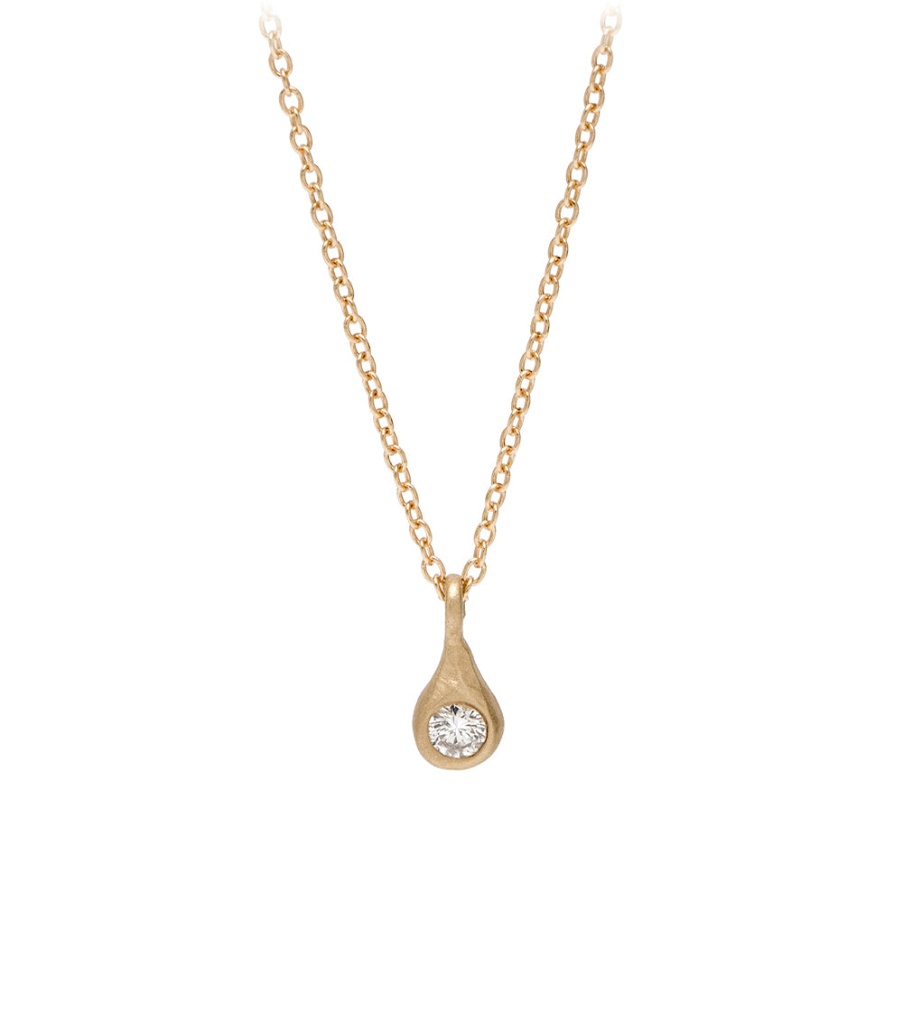 14k Yellow Gold Diamond Textured Drop Necklace