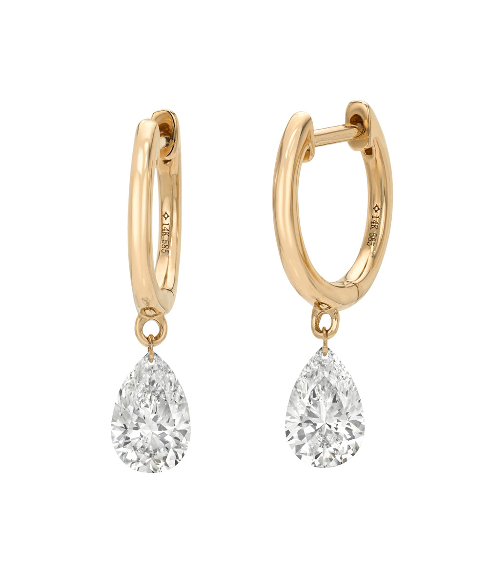 14k Yellow Gold Mini Hoop Earrings With Pear Diamond Dangles Sk Cc E4 A