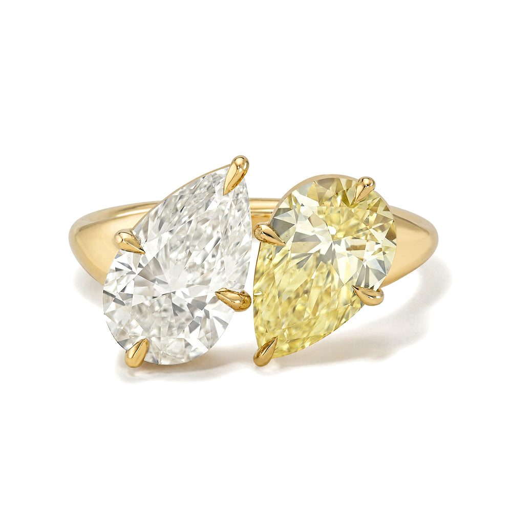 2 Stone Pear Toi Et Moi Lab Diamond Engagement Ring Yellow Diamond Sculptural Design Gold Setting Sk R105 Lgd Wd Cd 2s Br Ps 2.0 1.50 Front