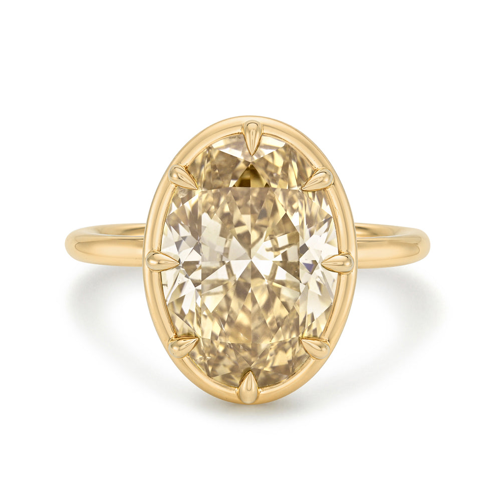 5 Carat Fancy Brown Champagne Oval Diamond Engagement Ring With Antique Inspired Stack Friendly Setting 14k Yellow Gold Sk R132 Nd Cd Ns Br Ov 5.01 A