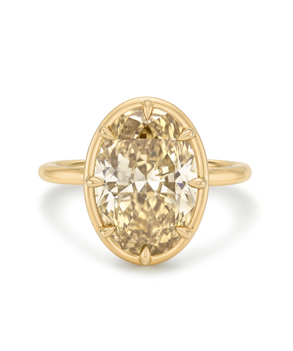 5 Carat Fancy Brown Champagne Oval Diamond Engagement Ring With Antique Inspired Stack Friendly Setting 14k Yellow Gold Sk R132 Nd Cd Ns Br Ov 5.01 A