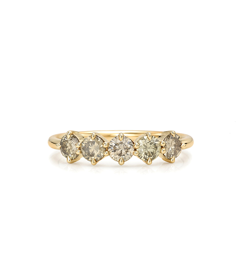 5 Stone Round Brilliant Cut Champagne Diamond Stacking Band In 14k Gold Pinky Ring Sk R68 Band Nd Cd Br Rd Front