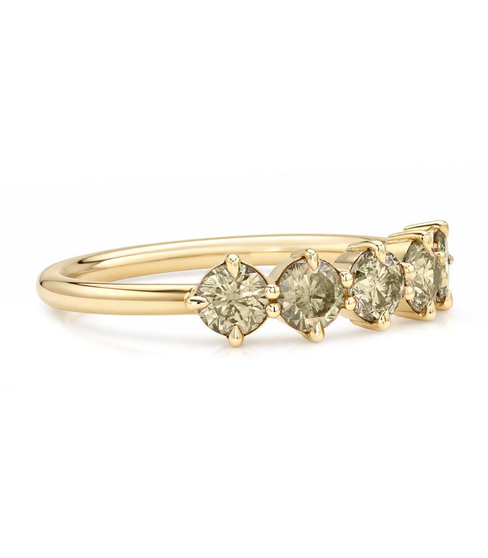 5 Stone Round Brilliant Cut Champagne Diamond Stacking Band In 14k Gold Sk R68 Band Nd Cd Br Rd Side