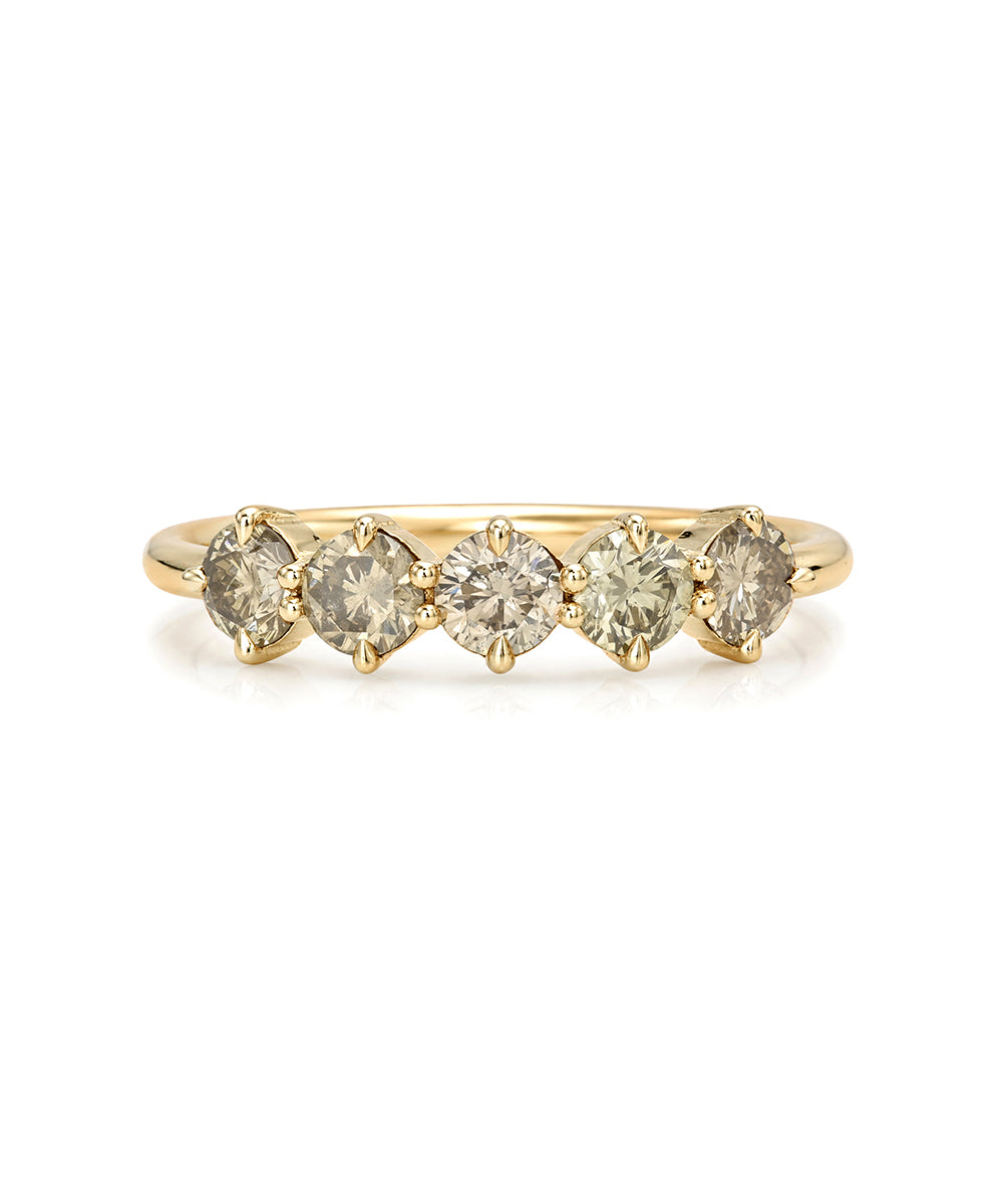 5 Stone Round Brilliant Cut Champagne Diamond Stacking Band In 14k Gold Sk R68 Band Nd Cd Br Rd