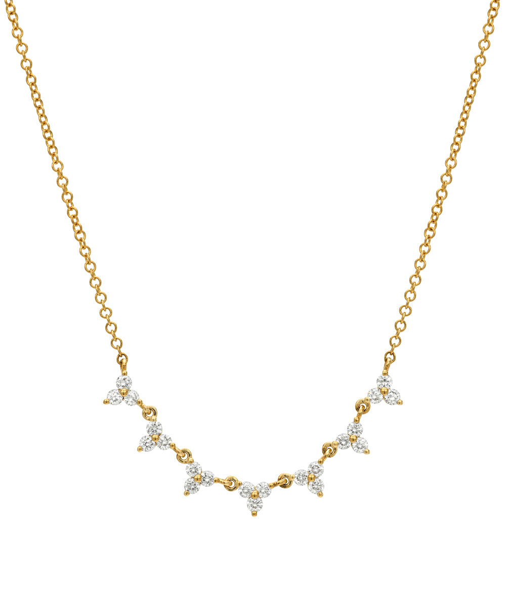 7 Station Diamond Trio Necklace On 14k Yellow Gold Chain Daily Layering Diamond Necklace Cc Dn14