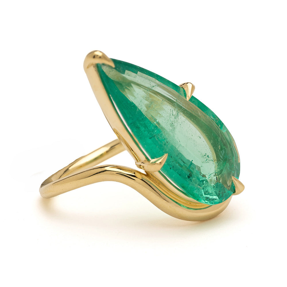 8 Carat Emerald Pear Tilted Engagement Ring 2