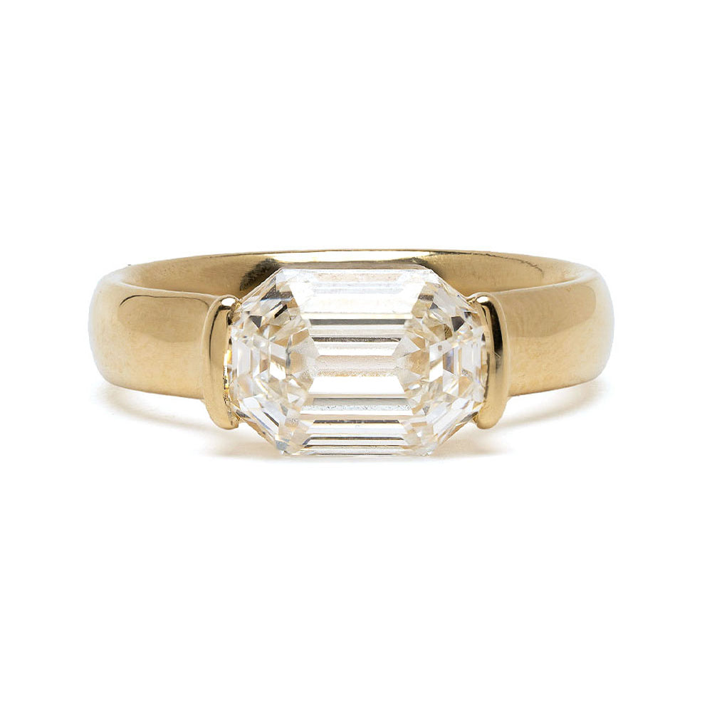 Ew Emerald Cut Thick Gold Diamond Ring
