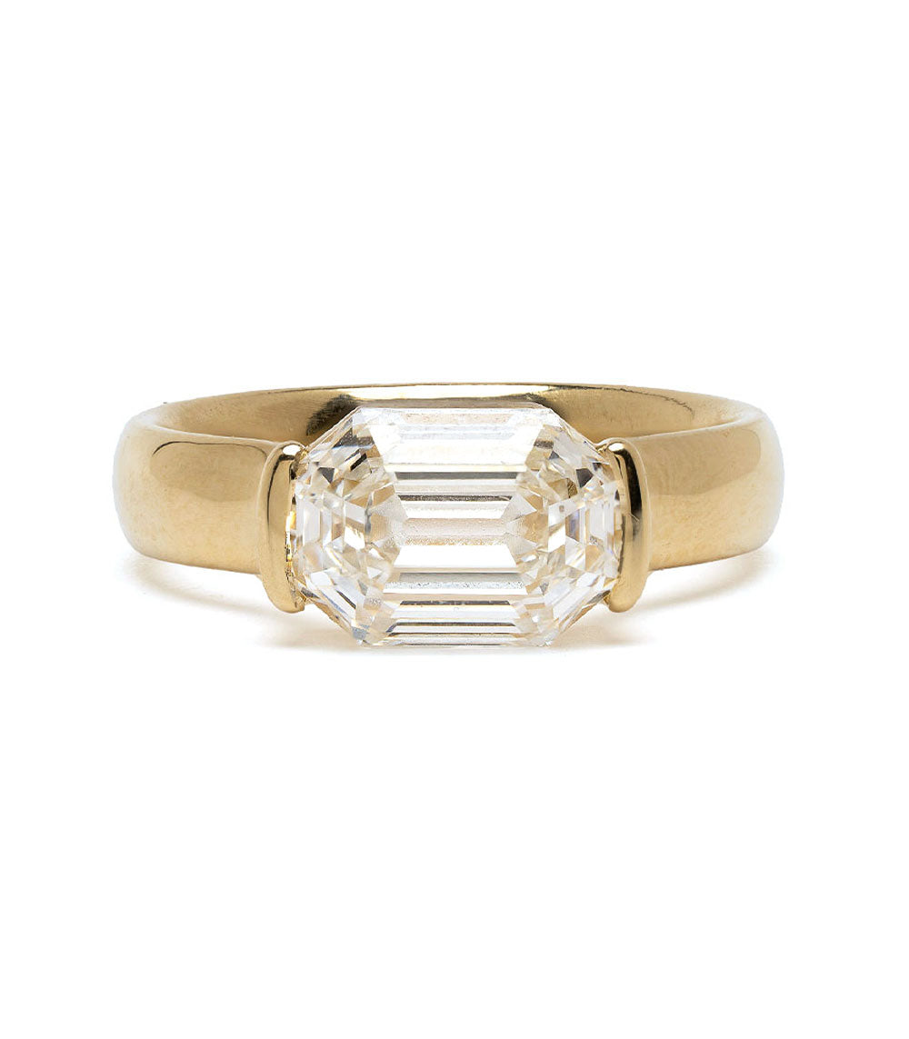Ew Emerald Cut Thick Gold Diamond Ring