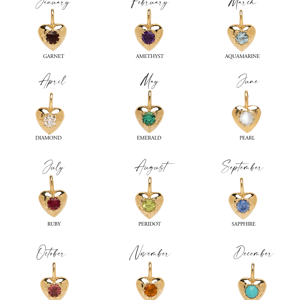 ID NECKLACE NO.3 by ID-N3 gold heart pendant necklace with sparkling birthstone stones and month labels