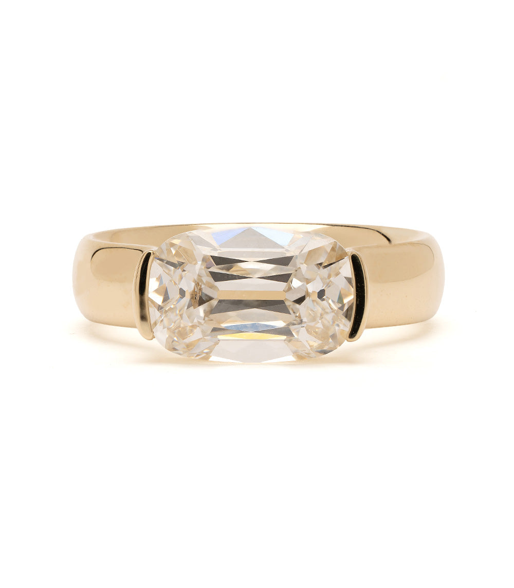 Old Mine Cut East West Elongated Cushion Thick Gold Engagement Ring 1