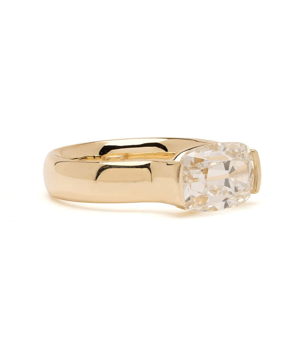 Old Mine Cut East West Elongated Cushion Thick Gold Engagement Ring 2