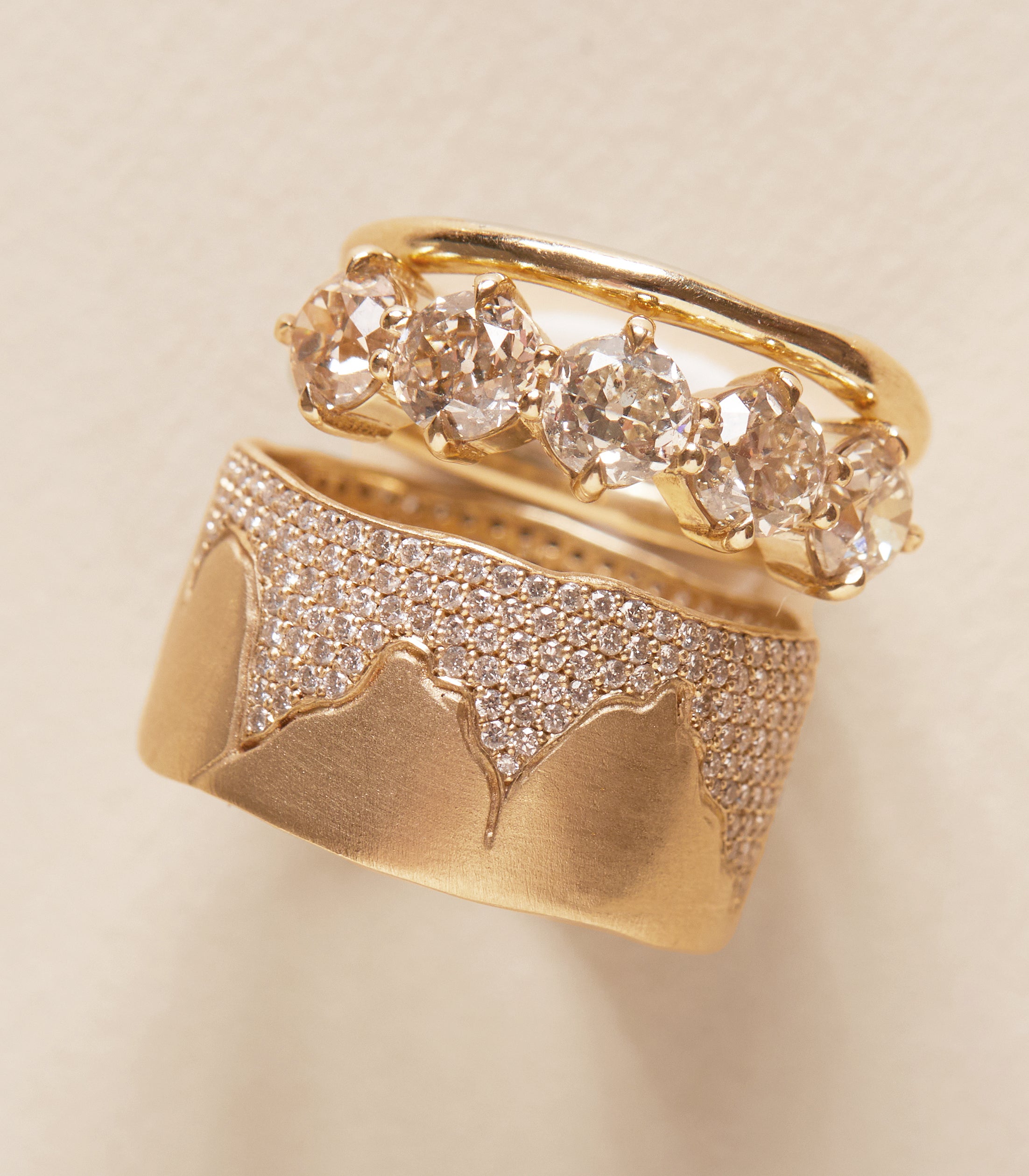 Organic Gold And Diamonds Stacking Rings