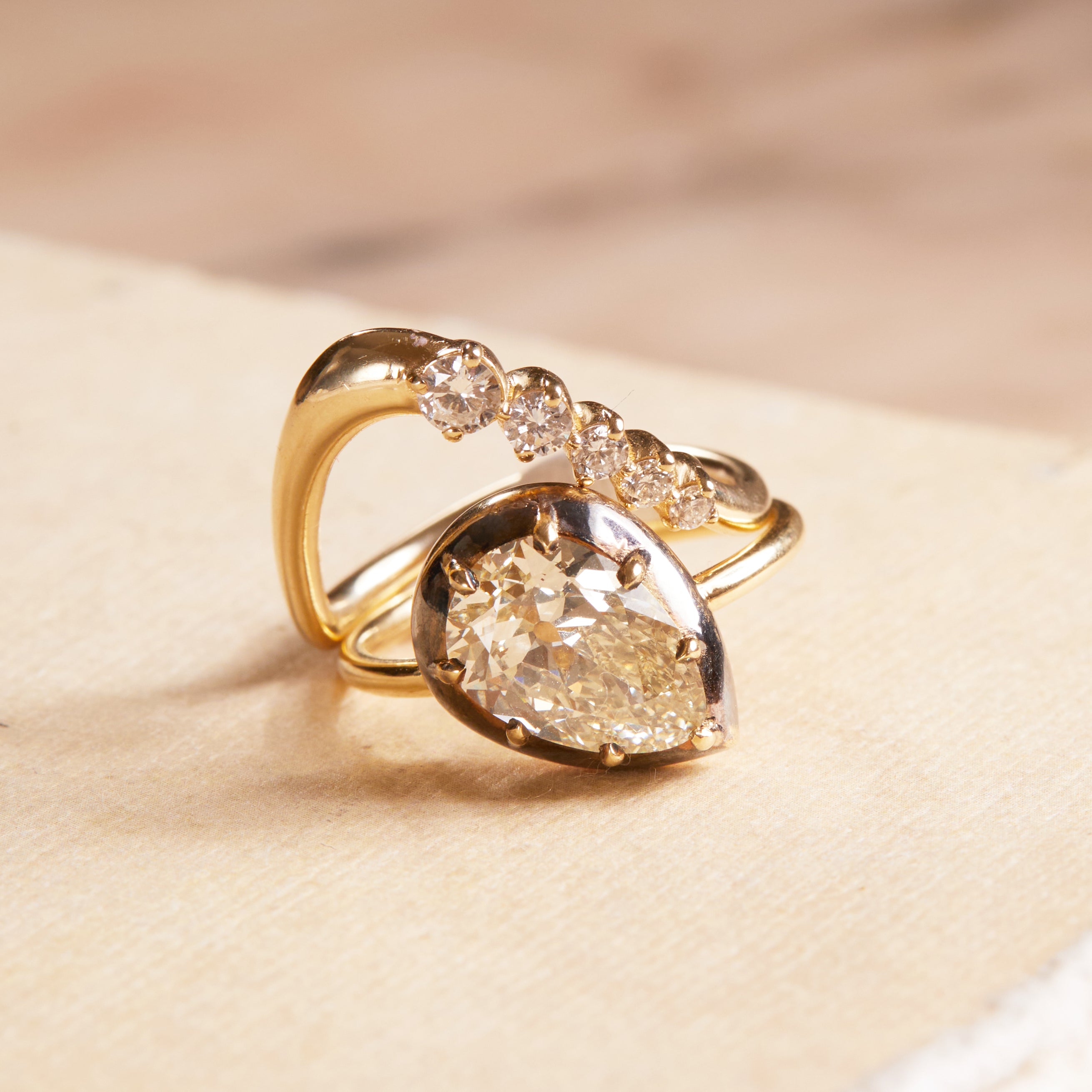 Pear Collet Vintage Inspired Unique Engagement Ring
