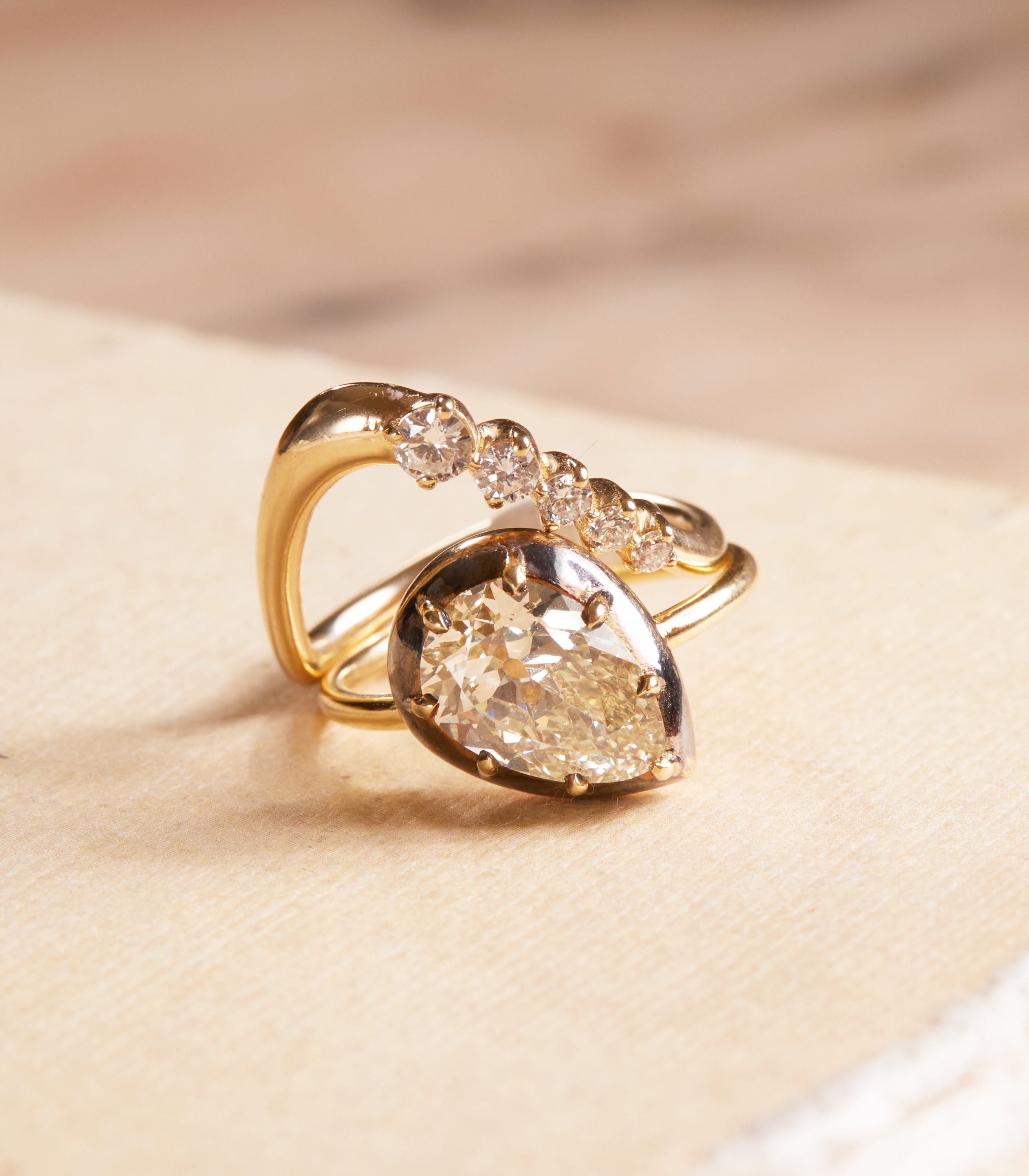 Pear Collet Vintage Inspired Unique Engagement Ring