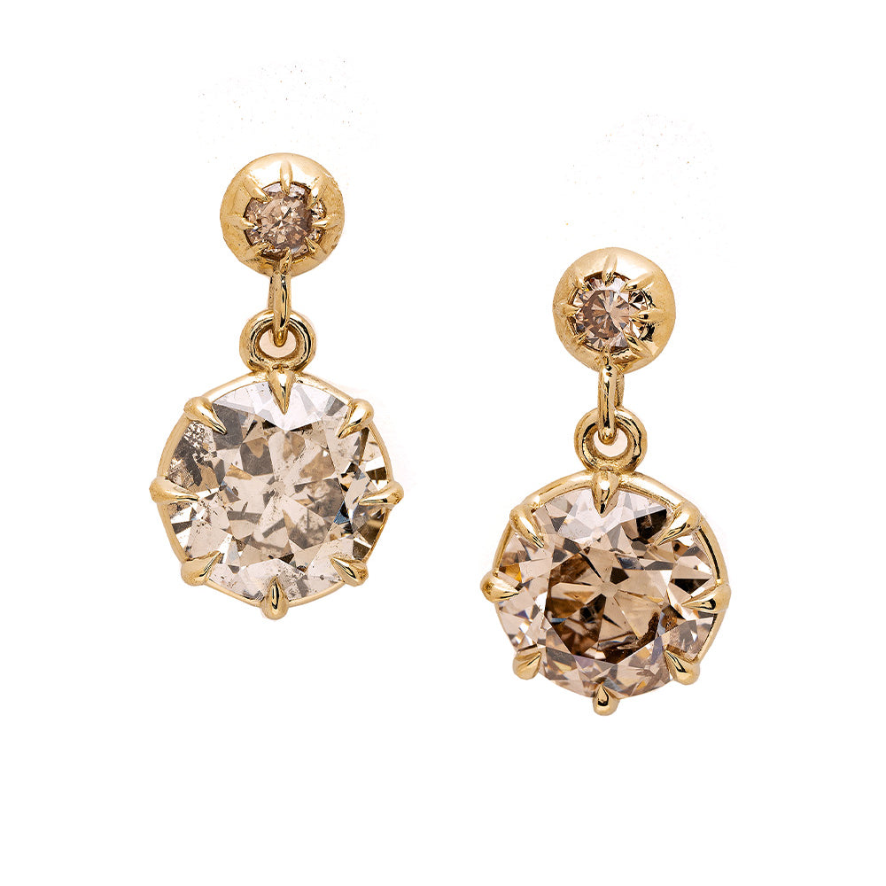 Sk E117 Nd Oec 4.02 Old Euro Champagne Diamond Earrings