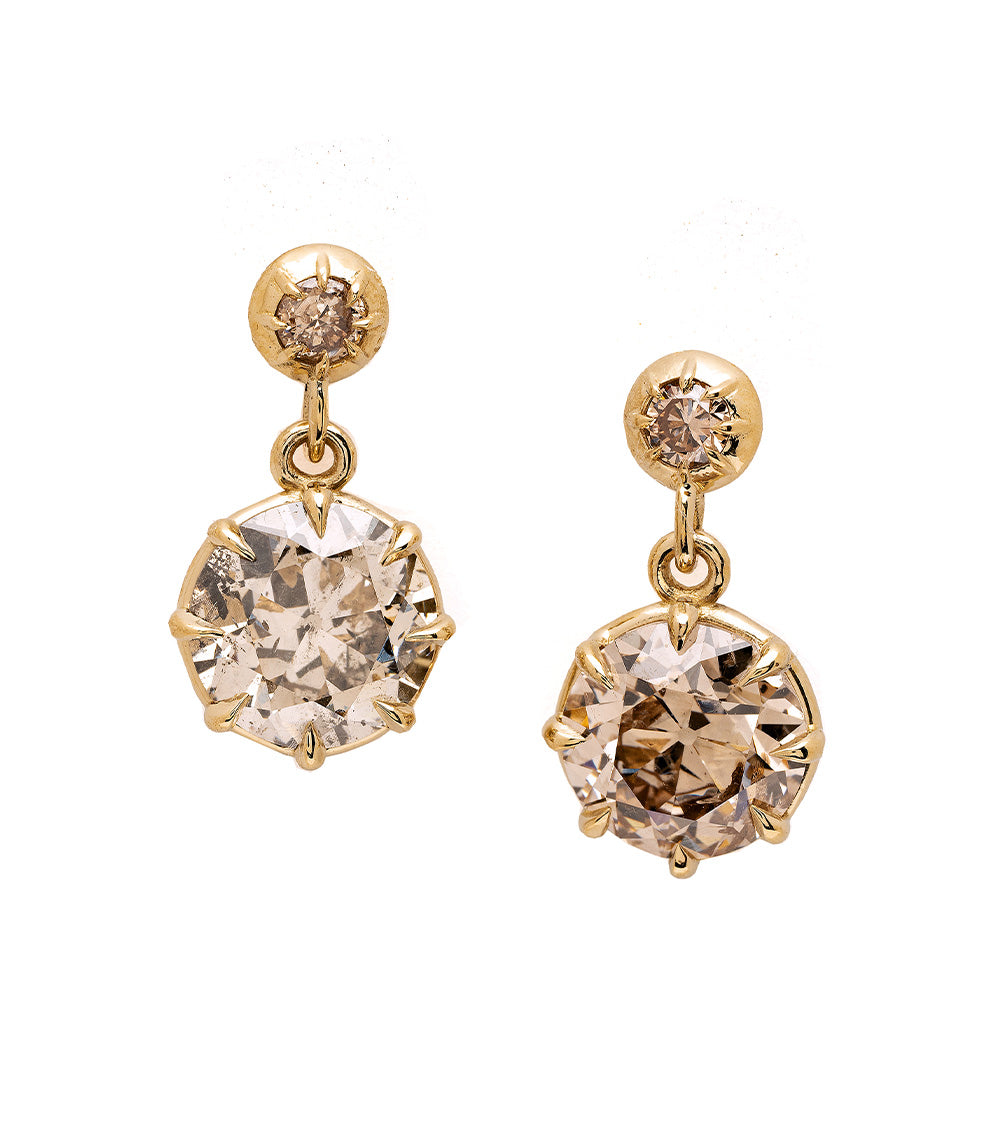 Sk E117 Nd Oec 4.02 Old Euro Champagne Diamond Earrings