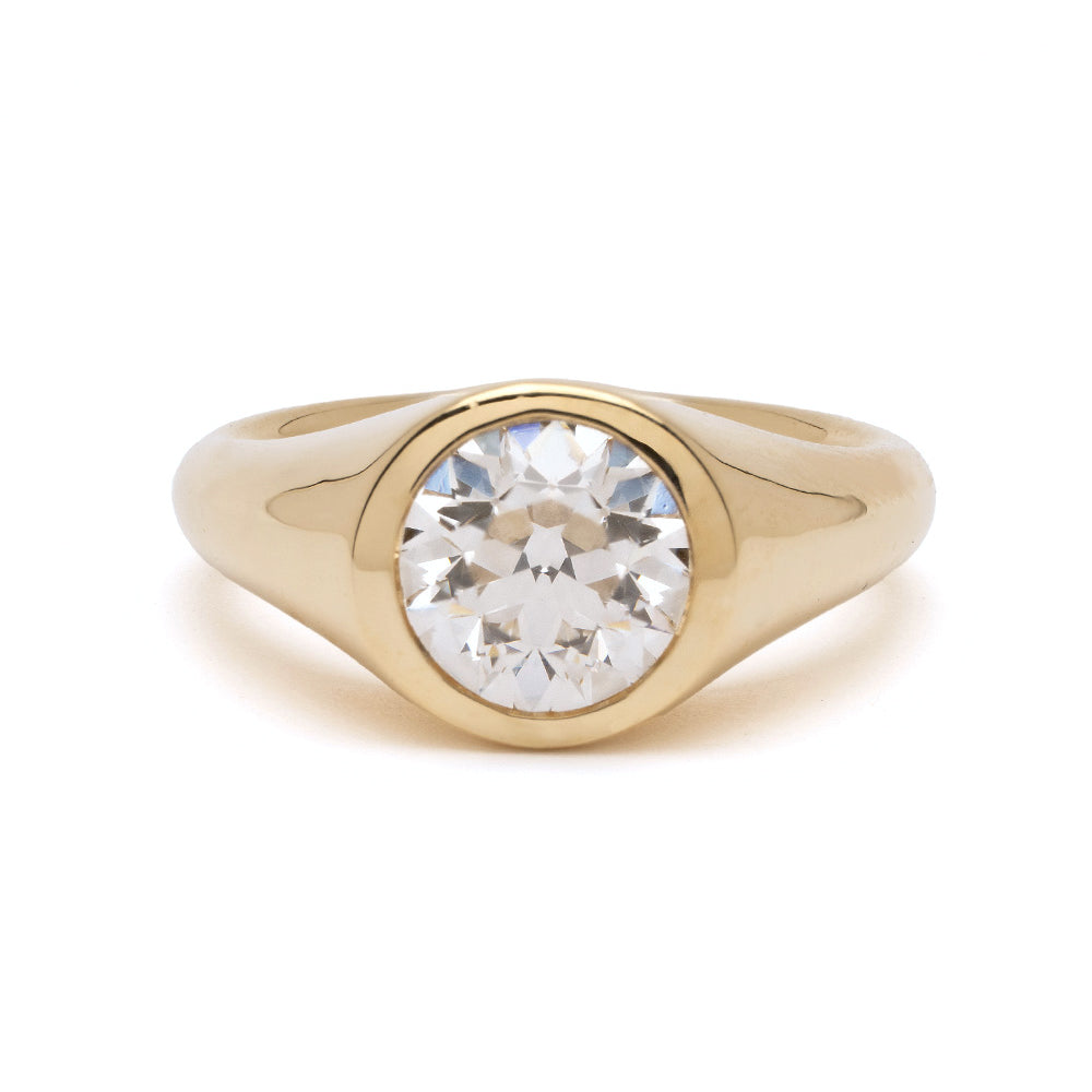 Sk R121 Chunky Gold Pinky Ring Old European Diamond
