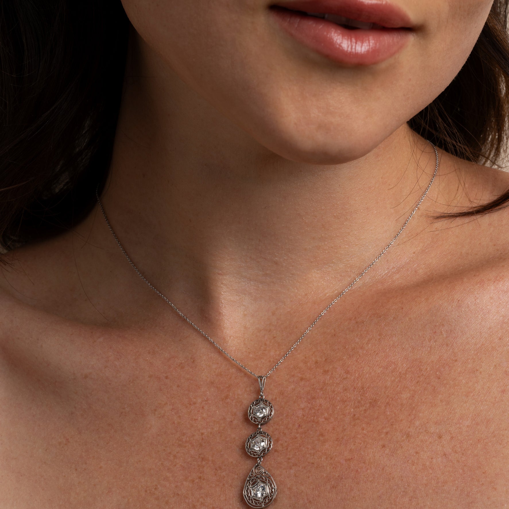 Vintage Platinum Filligree Diamond Necklace