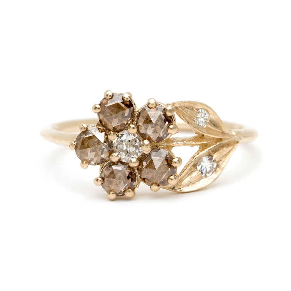 Antique Inspired Flower Champagne Diamond Ring