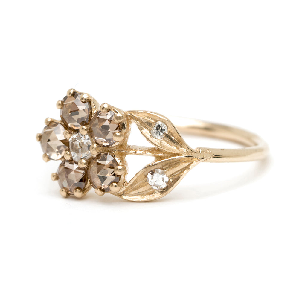 Antique Inspired Flower Champagne Diamond Ring