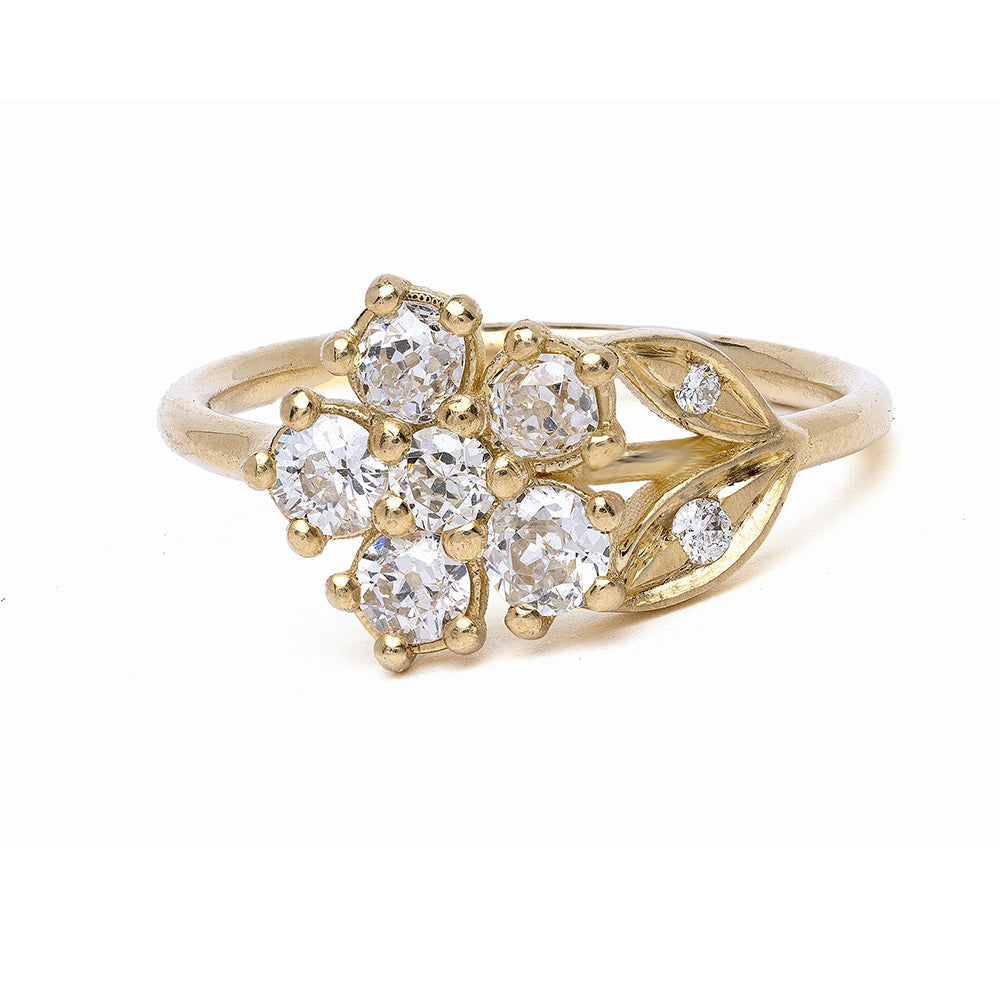 Antique Inspired Flower Ring With Diamonds