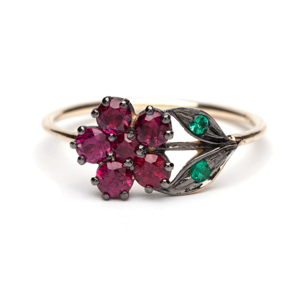 Antique Inspired Flower Ruby Ring