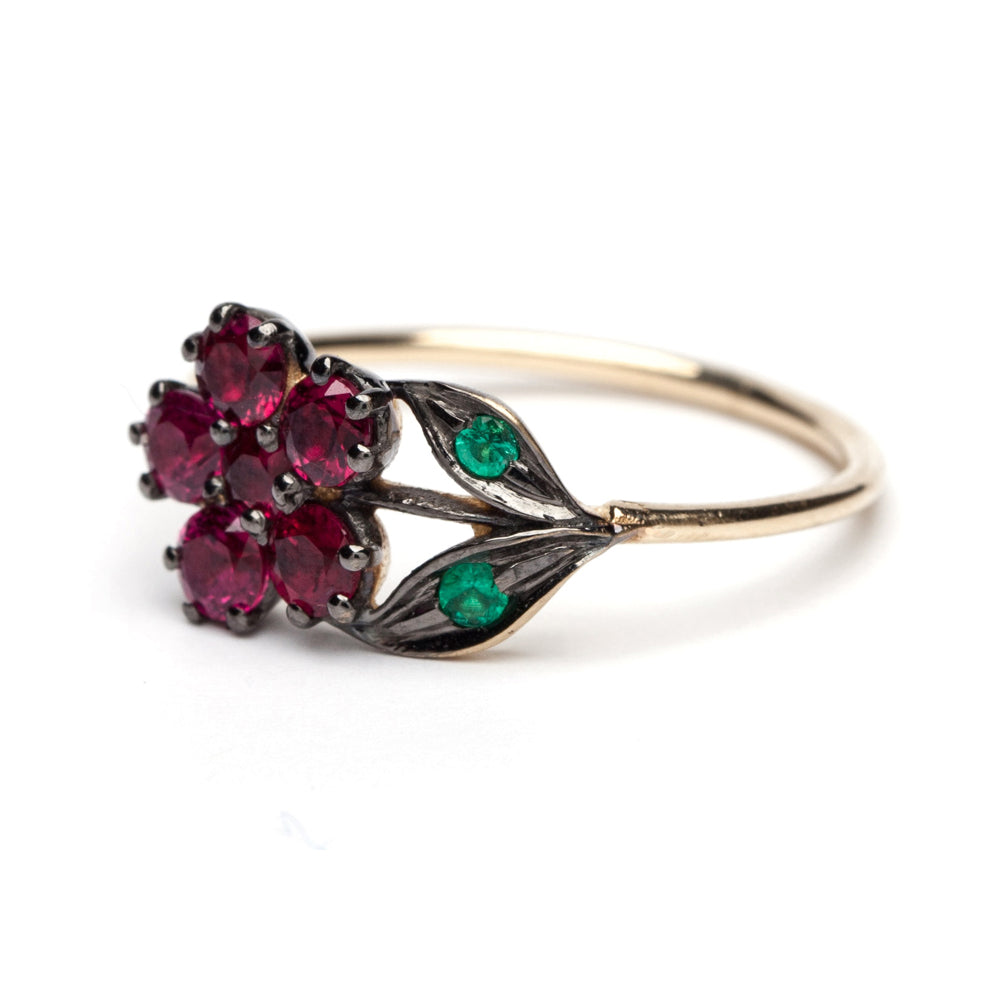 Antique Inspired Flower Ruby Ring