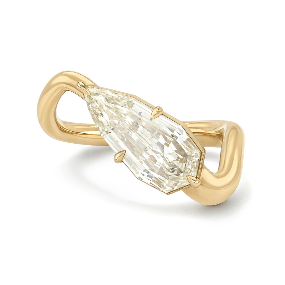 Asymmetrical Elongated Step Cut Pear Architectural Engagement Ring With Natural Diamond Sk R137 Nd Cd Tl St Ps 3.21 A